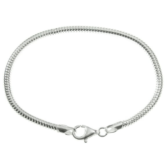 Sterling Silver Snake Cable Bracelet with Lobster Clasp For European Bead Charms, 7.5