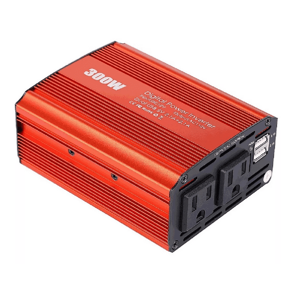 Inversor De Corriente Coche 12v A 110v 300w 2 Ca Y 2 Usb Rojo