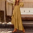 thumbnail image 6 of Women's Maxi Dress Long Sleeve V-Neck Loose Fit Button Down Cotton Linen Retro Swing Dress for Spring Fall Casual Daily Wear,Brown,2XL, 6 of 7