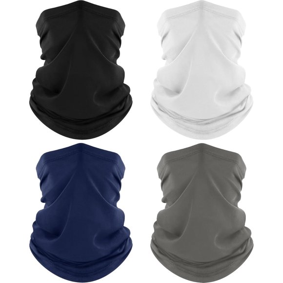 4 Pack Neck Gaiter, Cooling Breathable Face Mask UV Protection Scarf Hiking Bandana for Men/Women,Black gray white navy