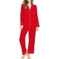 thumbnail image 4 of Pajama Sets for Women 2 Piece Casual 2 Piece Valentines Day Print V Neck Button Long Sleeve Set Women's Sleepwear,Red,XXXL, 4 of 5