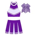 thumbnail image 6 of Raenseen Women School Girls Cheer Leader Uniform Cosplay Costume Back Criss Cross Crop Top with Purple L, 6 of 9