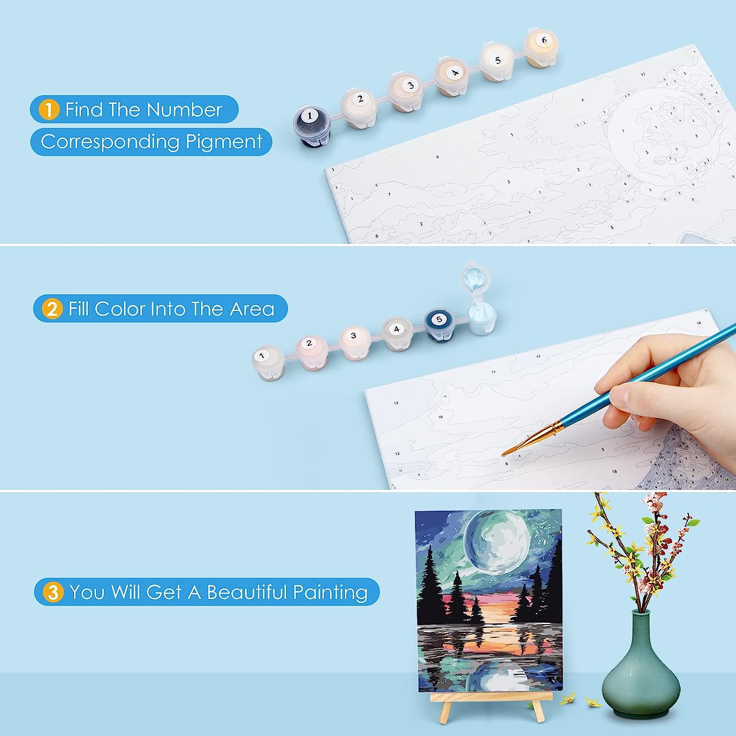 Qoosea 4-Pack Paint by Numbers Kit with Wooden Easel photo 4