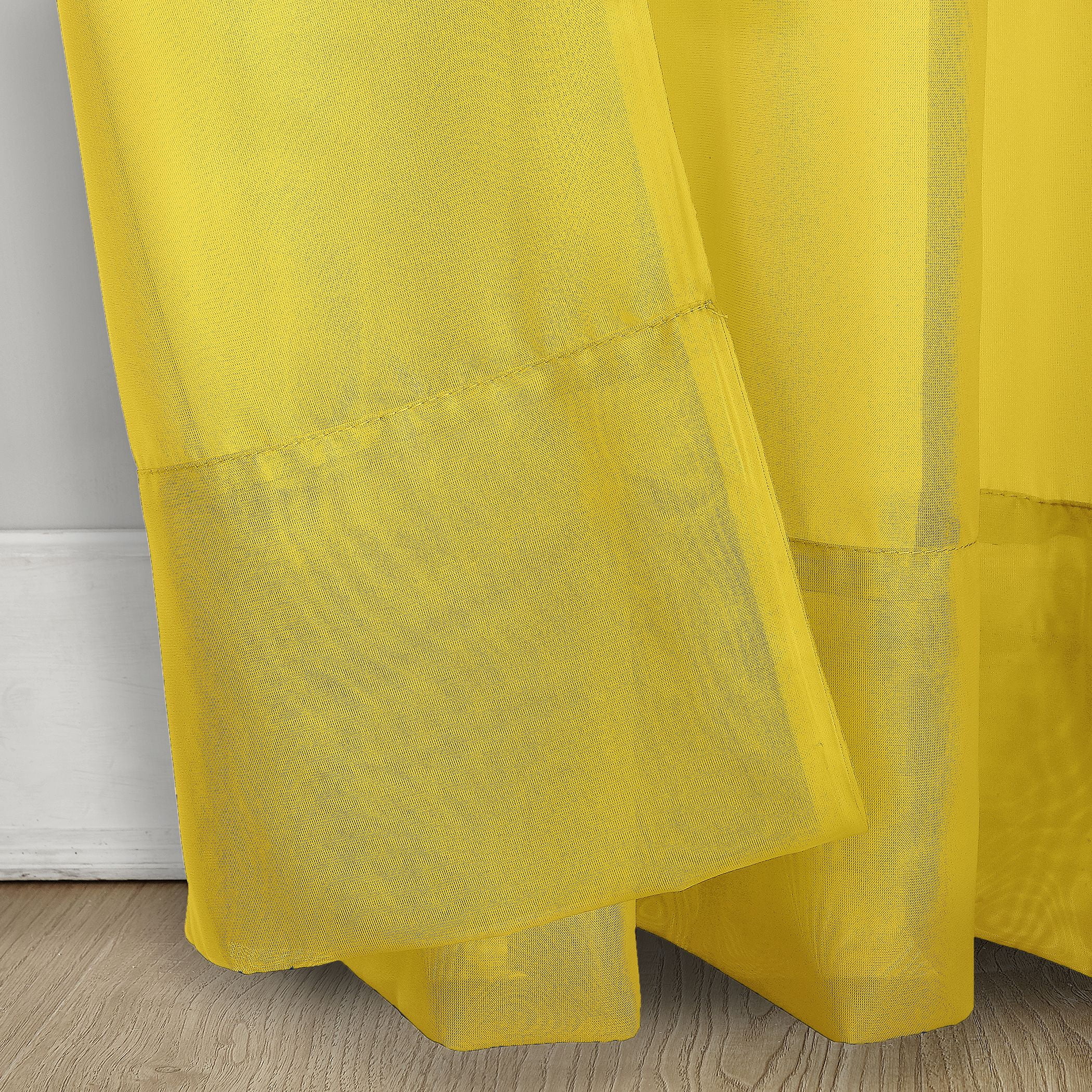 No. 918 Siren Voile Sheer Rod Pocket Curtain Panel, 59"x63", Lemon Yellow