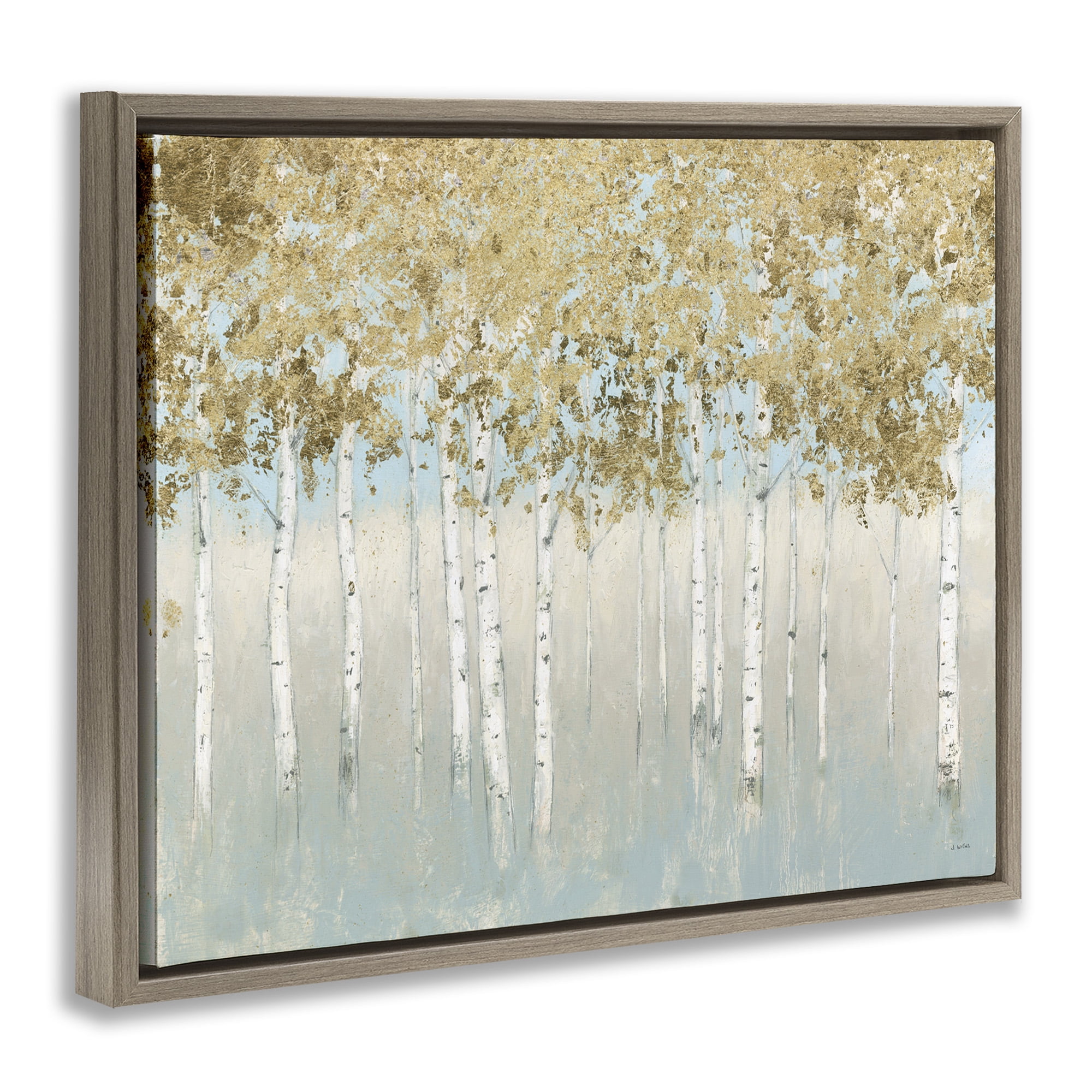 Stupell Industries Abstract Gold Tree Landscape Landscape Painting Brown Floater Framed Canvas Art Print Wall Art, 31 x 25