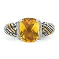 thumbnail image 5 of 14K Two-Tone Gold Ring Band Gemstone Yellow Citrine Cushion Diamond Round, 5 of 6