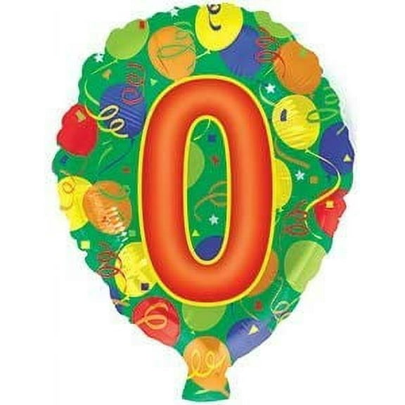 PMU Foiltex 18 Inch Number 0 Latex Shape Bright Party Decoration Balloons Pkg/1