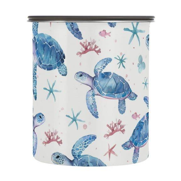 Sea Turtle Watercolour Airtight Coffee Bean Canister 30oz Food Storage Containers with Lids For Gournd, Tea, Sugar, Flour, Rice, Cereal, Candy Cookie Jar