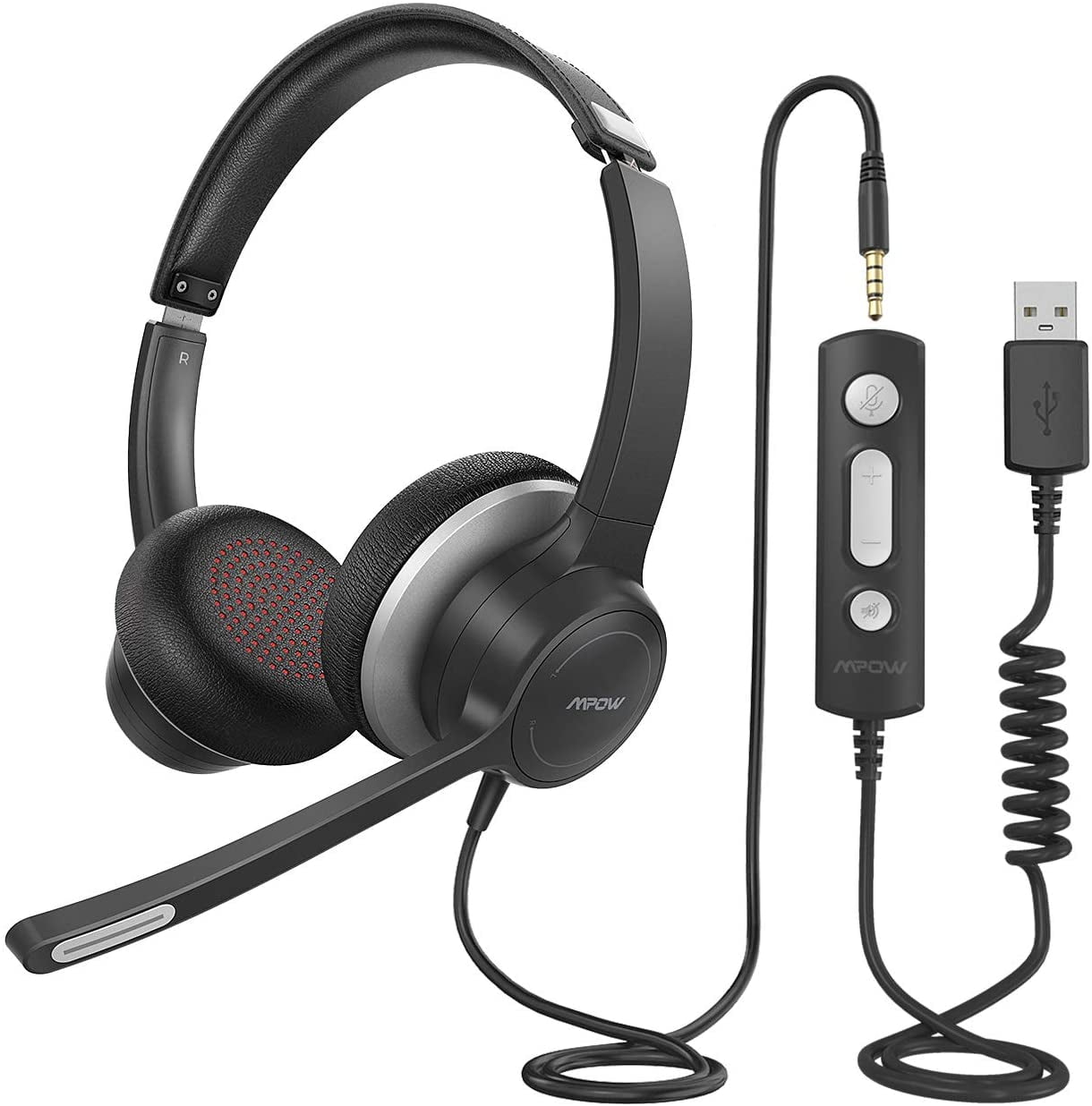 Zoom Phone Call Center PC Headset USB/3.5mm Computer Headset with Microphone Noise Cancelling In-line Control Lightweight Headphones Business Headset for Skype 
