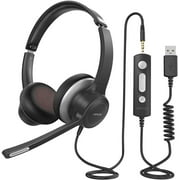 Mpow HC6 USB Headset with Microphone, Comfort-fit Office Computer Headphones, On-Ear 3.5mm Jack Call Center Headset for Cell Phone, 270 Degree Boom Mic, In-line Control with Mute for Skype, Webinar