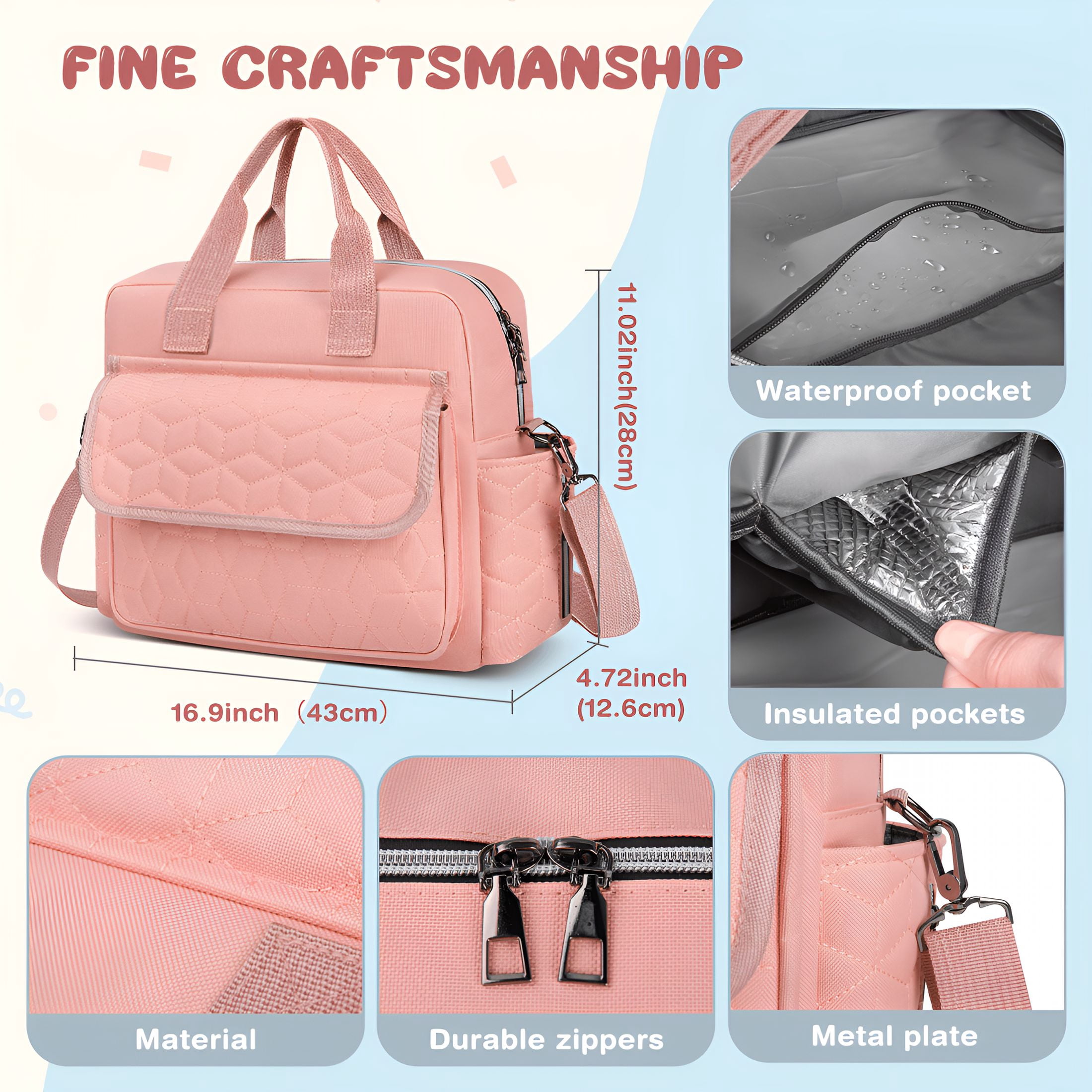 GASTROPOD 2026 New Diaper Bag Tote,Multifunction Baby Diaper Bag with 3 Insulated Pockets,Dry&Wet Compartment,Crossbody Travel Maternity Bag for Mom Dad,Lightweight Shoulder Mommy Bag(Pink)