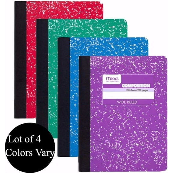 New Lot Of 4 Mead Composition Notebooks Wide Rule Paper 100 Sheets 9.75 X 7.5