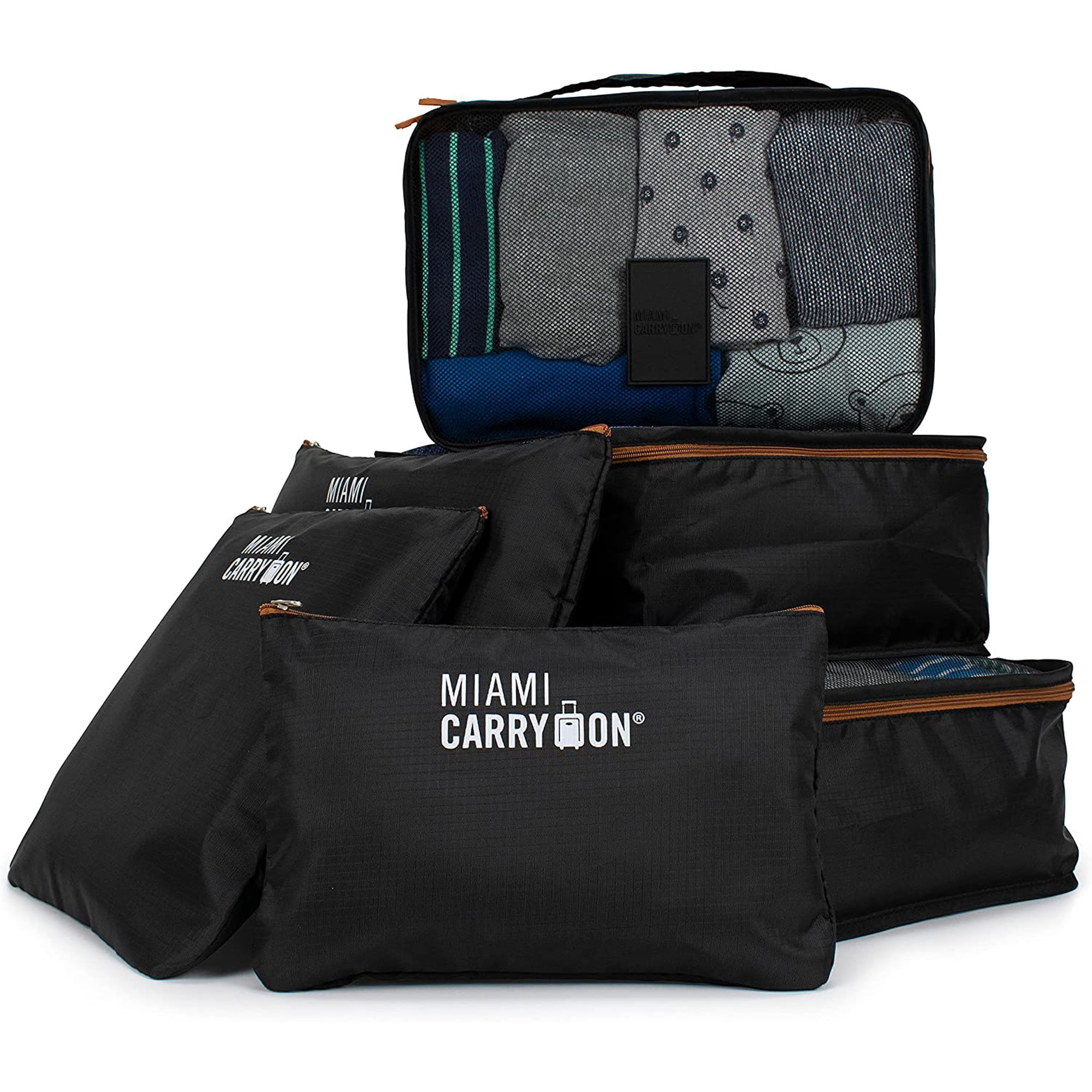 Miami CarryOn Collins 6-Piece Packing Cubes Luggage Organizer (Black+Tan)