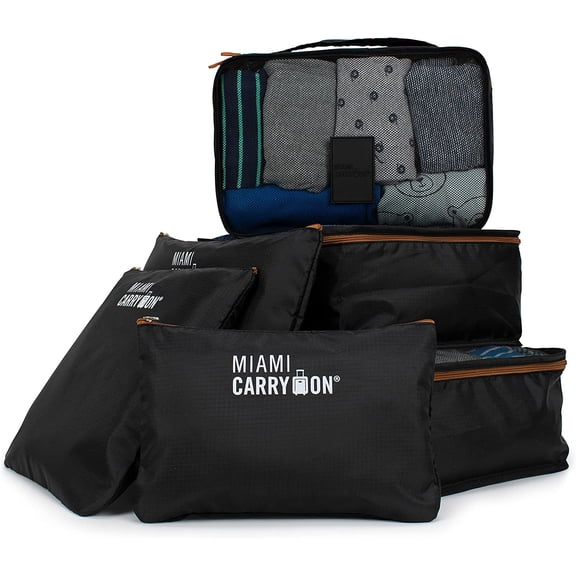 Miami CarryOn Collins 6-Piece Packing Cubes Luggage Organizer (Black Tan)