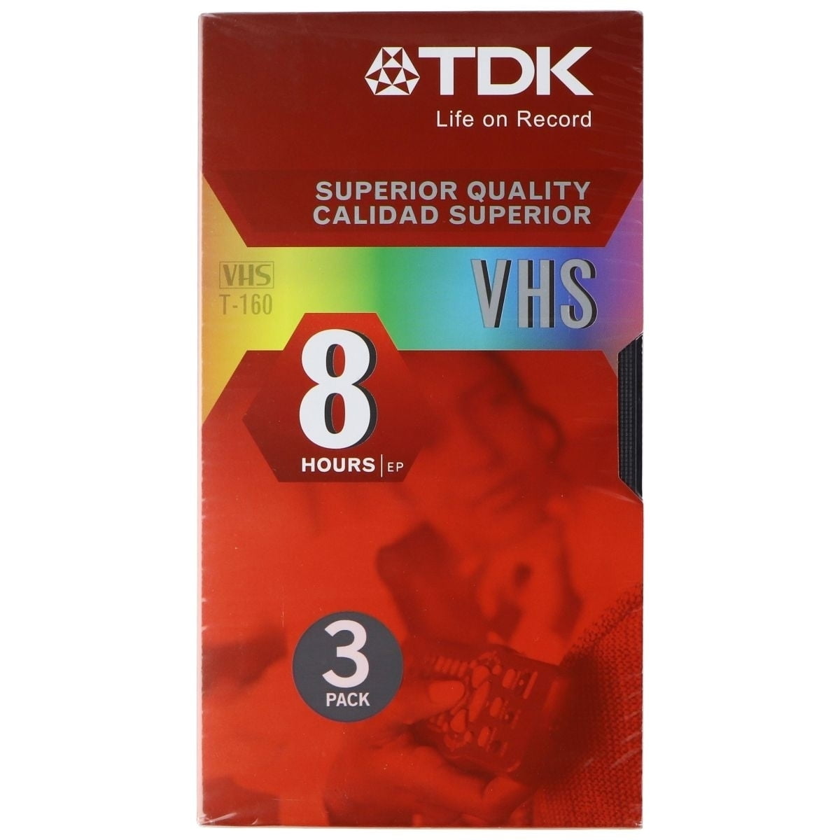 TDK T-160 VHS Tapes 8 Hour Recording Time EP - Black, 3 Pack