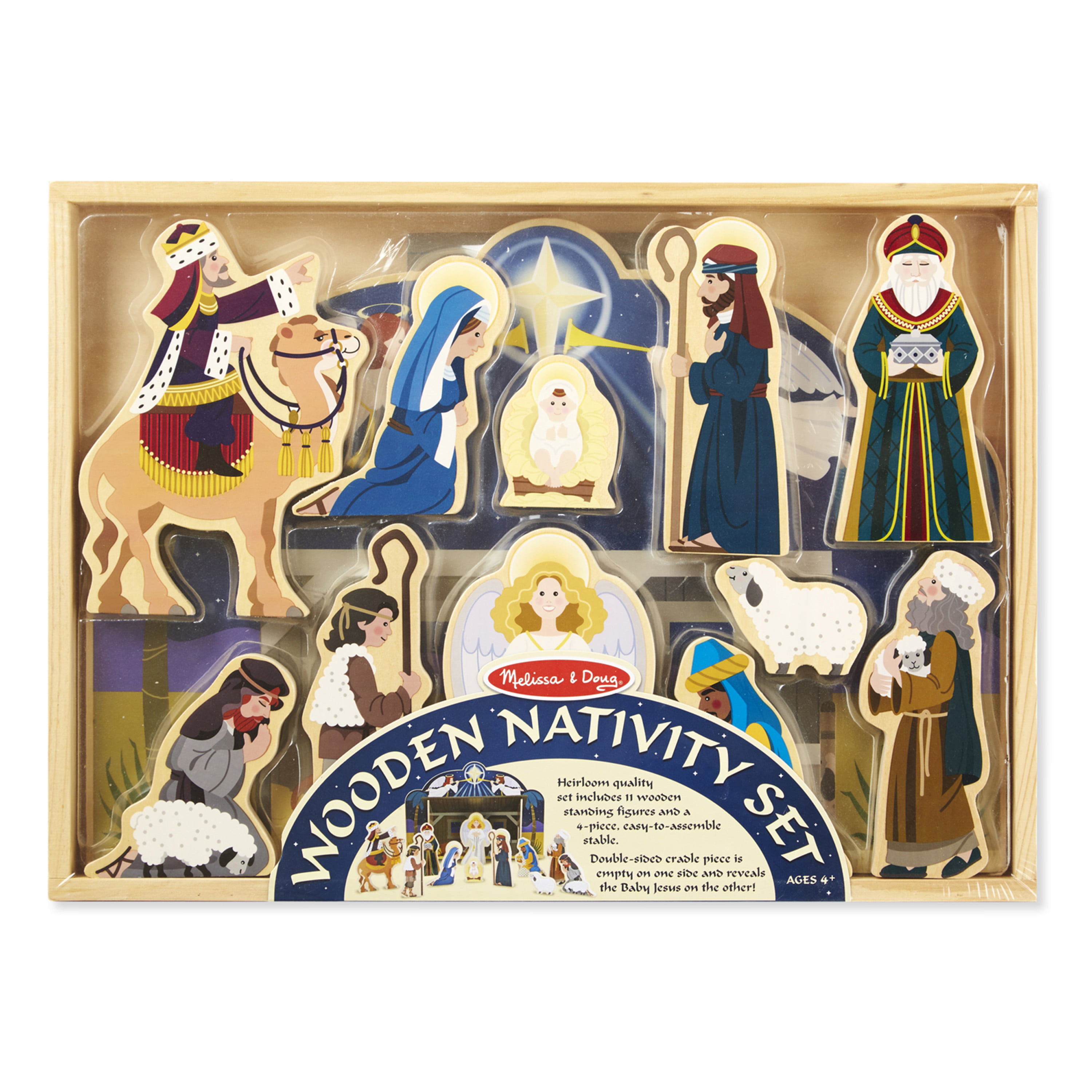 Melissa & Doug Wooden Nativity Set 11 Figures 4pc Stable Christmas Holiday for sale online 