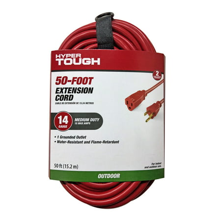 Hyper Tough 50FT 14/3 Extension Cord Red For Outdoor (Best Gauge Extension Cord For Generator)