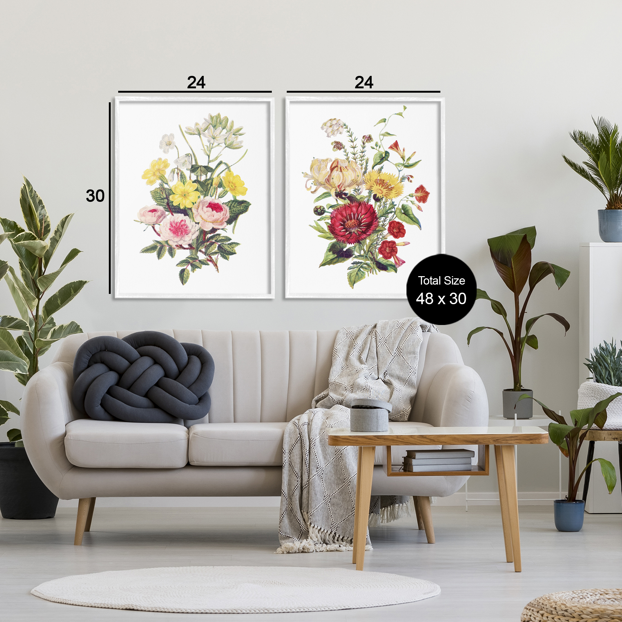 Mixed Flower Bushels 2 Piece White Framed Giclee Art Set, design by Lettered and Lined