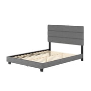 Boyd Sleep Sicily Gray Linen Queen Size Fully Upholstered Platform Bed Frame with Adjustable Headboard