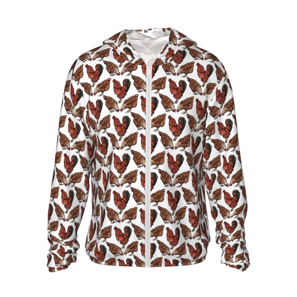 Fotbe A Rooster With Chickens Chaqueta con Protección Solar UPF 50+ para Hombre y Mujer, Camisa con Capucha y Bolsillos-Small