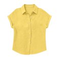 thumbnail image 3 of OIOLOYJM Girls Linen Shirts Short Sleeve Button Down Collared Dress Shirt Summer Basic Lightweight Breathable Lounge Tops Yellow 7-8 Year, 3 of 4