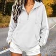 thumbnail image 2 of DIOAZUD Women's Quarter Zip Hoodie Oversized Drop Shoulder Long Sleeve Hooded Sweatshirt with Kangaroo Pocket Casual Pullover White S-XXL, 2 of 8