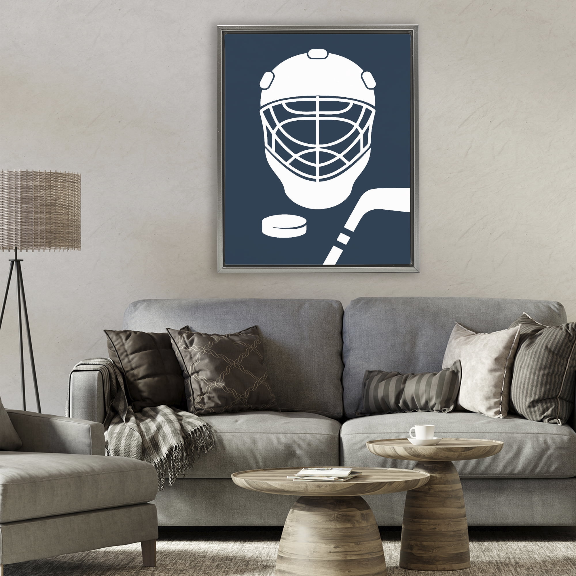 Stupell Industries Hockey Mask Blue & White Gray Framed Floater Canvas Wall Art, design by Melody Hogan