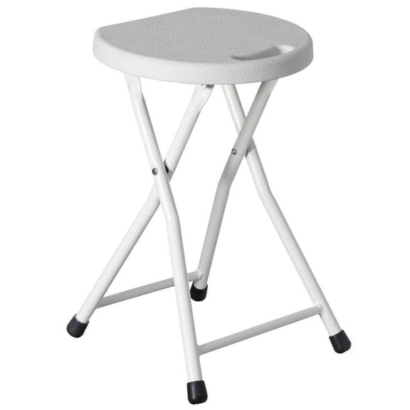 Adult Portable Folding Stool with Handle Compact Chair with Non-Slip Feet, Plastic Seat, and Metal Frame Legs, White