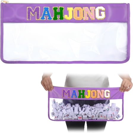 BESTSKY 1 PCS Mahjong Bag - Empty Mahjong Tiles Bag Only with Zippered & Letters,Case Only (Purple)