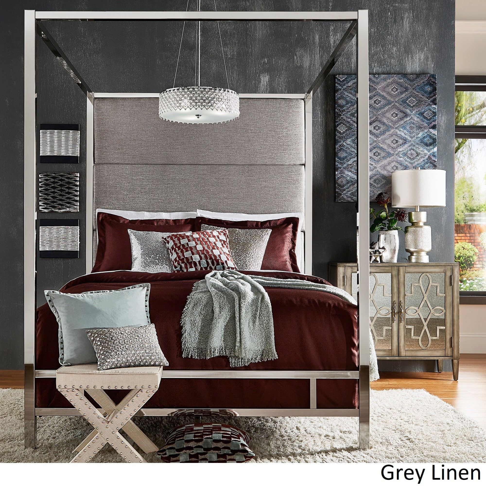 Inspire Q Evie Chrome Metal Canopy Bed With Linen Panel Adboard By Departments