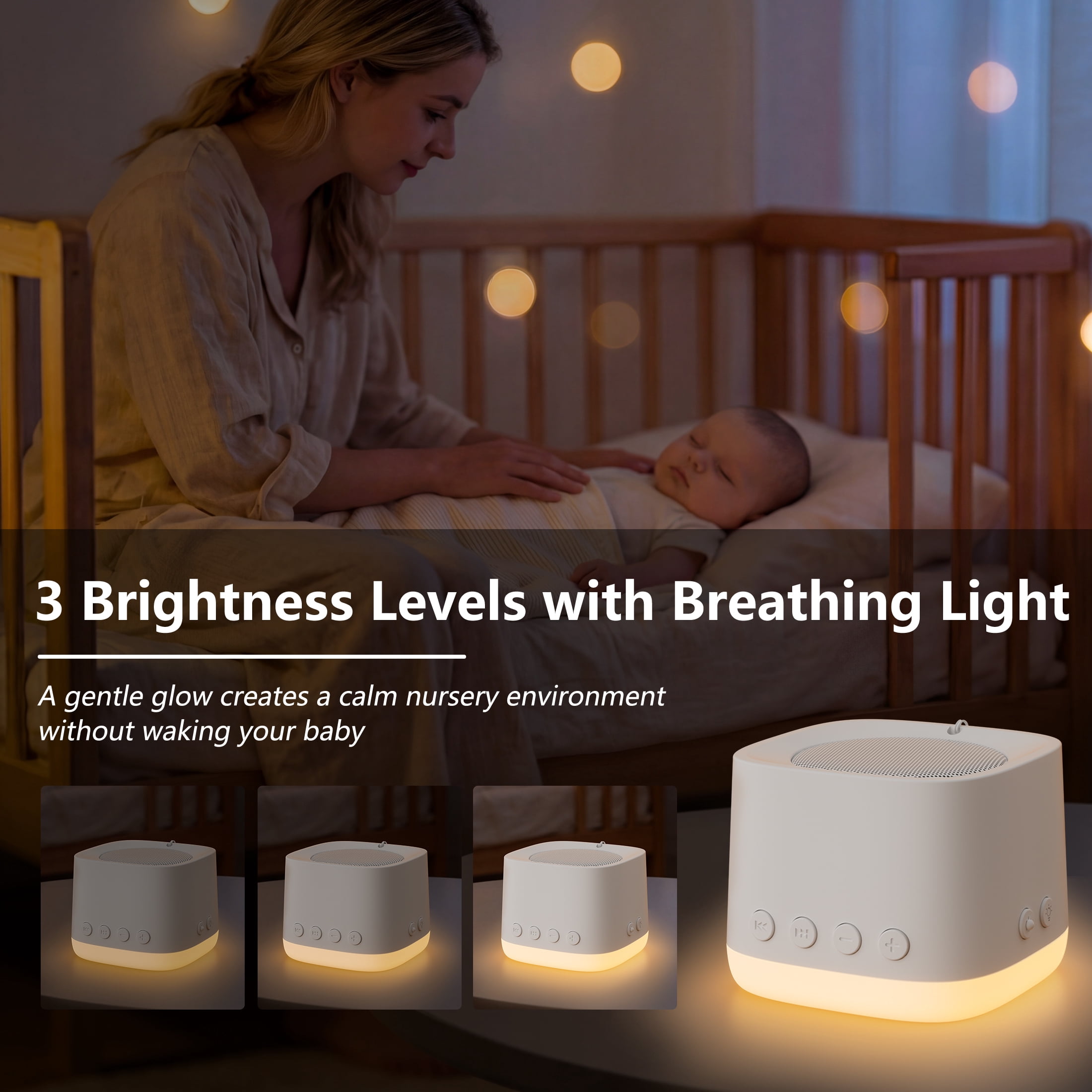 White Noise Machine for Baby & Family, 20 Non-Looping Soothing Sounds, Memory Function, Adjustable Volume, AC/USB Powered with Sleep Timer (White)