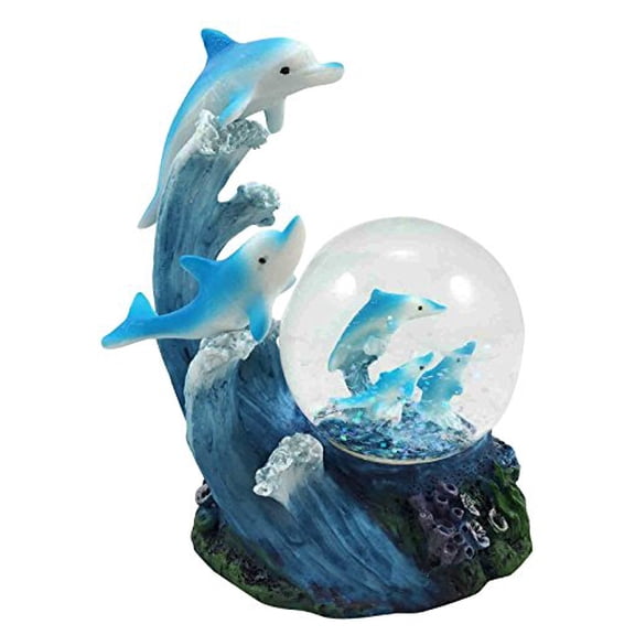 Aqua Marine Life Dolphin Family Rising With The Waves Snow Water Globe Figurine Desktop Collectible