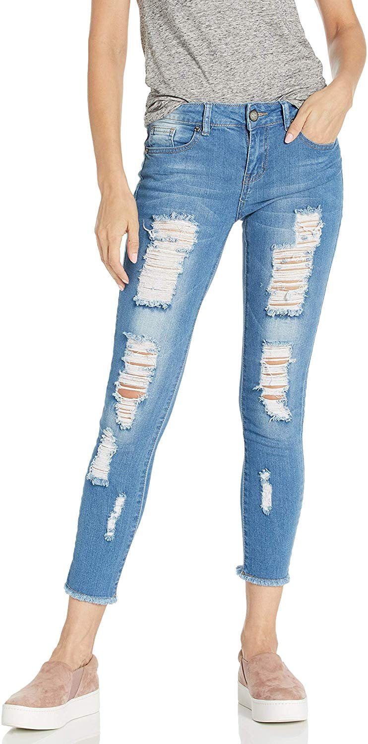 ladies frayed hem jeans