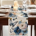 thumbnail image 3 of Vintage Blue Floral Table Runner, Butterflies Watercolor Flower Linen Washable Cotton Linen Table Runners 72 Inches Long, Dresser Scarf Runner for Dining/Coffee/Kitchen/TV Stands/Cabinets 13''x72'', 3 of 9