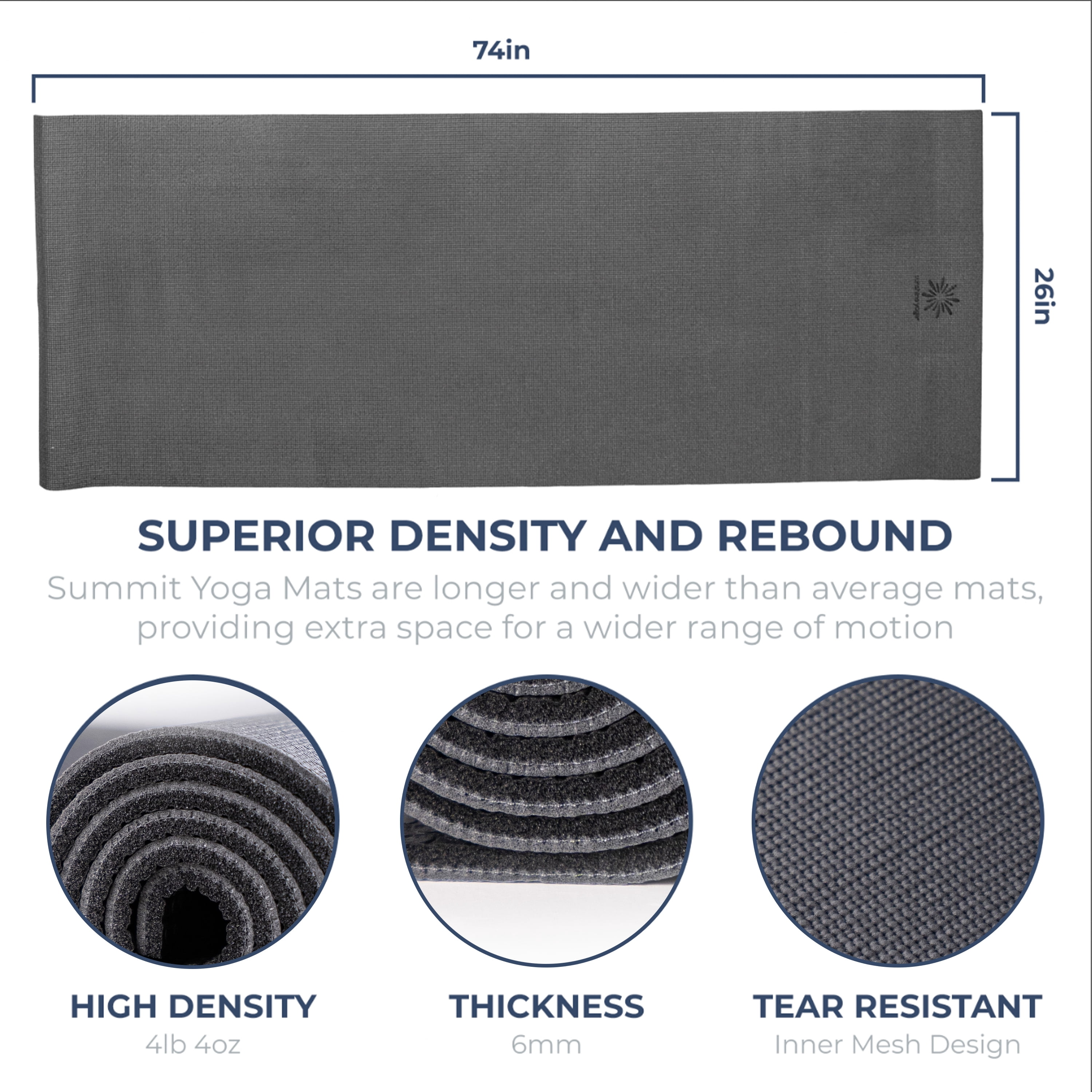 Sunshine Yoga Summit Yoga Mats, 74"x26"x6mm, Flake-Resistant, Non-Slip, 6 Pack