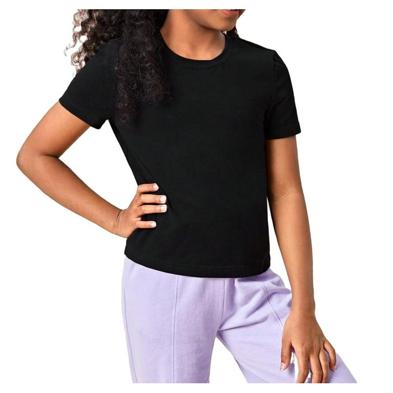 Girls plain black t hot sale shirt