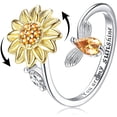 thumbnail image 1 of XUANYI S925 Sterling Silver Rings For Women Adjustable Open Band Ring Cubic Zirconia Sunflower Ring You Are My Sunshine Spinner Ring, 1 of 5