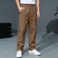 thumbnail image 6 of Boys School Uniform Pants Pull-On Loose Fit Lightweight Workwear Flat Front Elastic Waist Straight Trousers with Pockets Brown 9-10 Years, 6 of 9