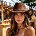 thumbnail image 2 of TEAJOPSUU Womens Western Cowboy Hats Shapeable Big Wide Brim Cowgirl Hat with Embroidery Chin Strap Classic Style Hats Coffee, 2 of 7