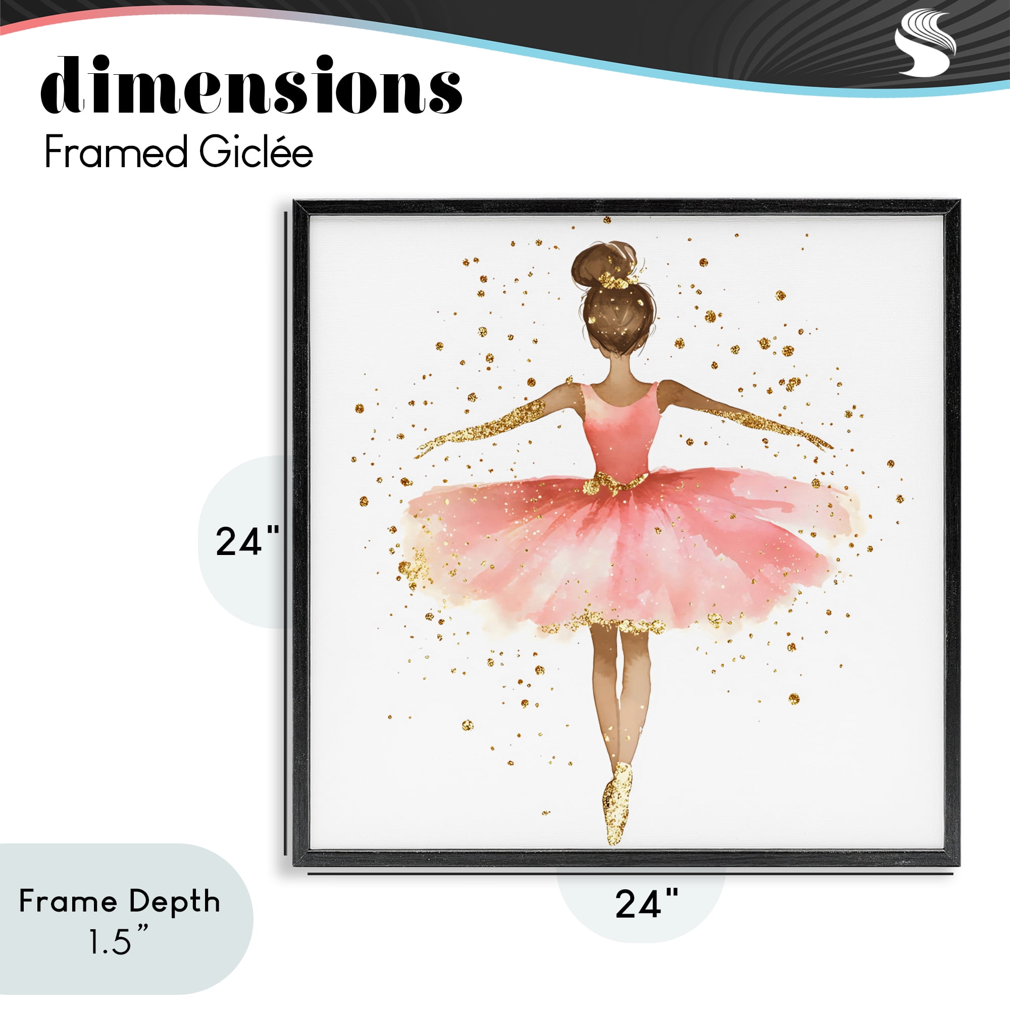 Stupell Industries Ballerina with Gold Glitter Black Framed Giclee Art, design by Creative Studio