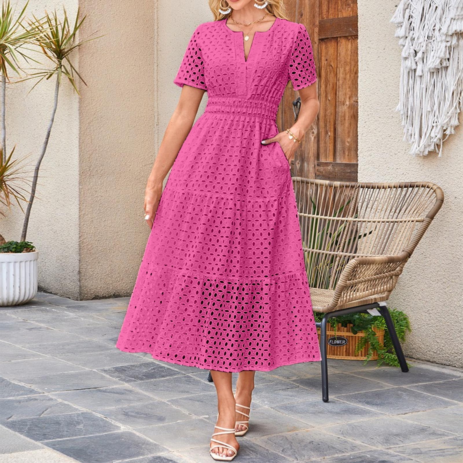 Robes pour Femmes Été 2025 Robe Longue à Manches Courtes