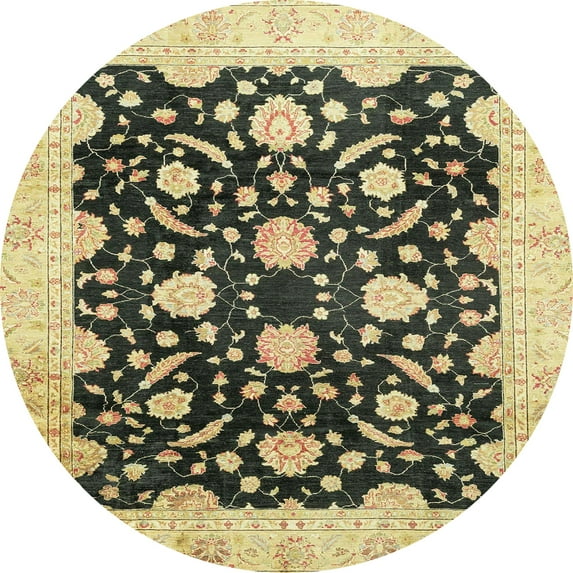 Ahgly Company Machine Washable Indoor Round Abstract Dark Brown Area Rugs, 4' Round