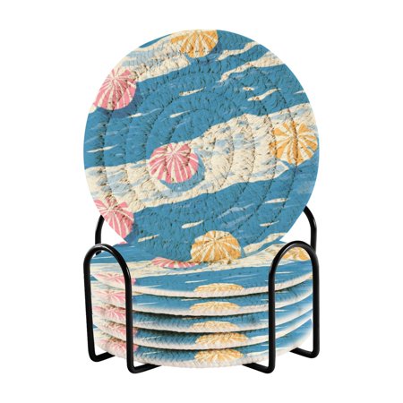 

6 coil coasters 3.94x3.94x0.24 inch water coasters Drink coasters with cup holders Absorbent coasters Heat resistant for bar protection Cute Beach Umbrella