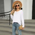 thumbnail image 3 of SWSMCLT Women's Soft Shirt Fall Top Summer Light Spring Ruched Crew Neck Date Night Long Sleeve Rayon Loose Fit White Small, 3 of 5