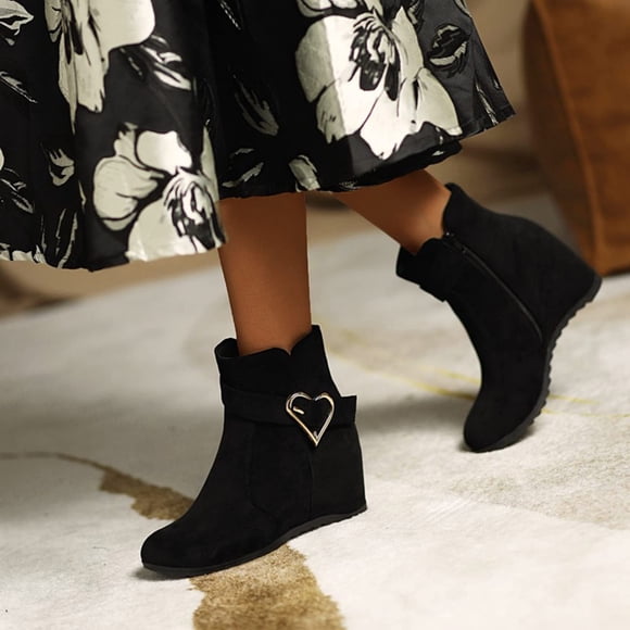 EGNMCR Ankle Boots for Women Womens Solid Warm Wedges Boots Women Round Head Boots Shoes