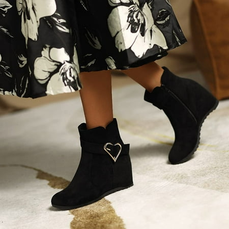 

HAOTAGS Women s Suede Ankle Booties Wedge Casual Shoes Black Size 42