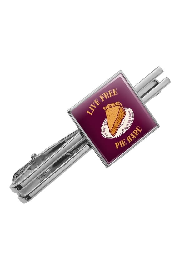 Live Free Pie Hard Funny Humor Square Tie Bar Clip Clasp Tack- Silver or Gold