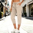 thumbnail image 5 of Lpmadey Women's Cotton Cargo Pants, Elastic Drawstring Waist Jogger Capris, Summer Outdoor Hiking Casual Cropped Pants, 5 of 7