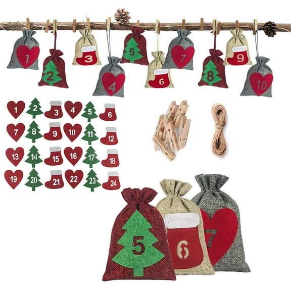 24 Day Christmas Advent Calendar Bag Felt Stickers Countdown Candy Gift Pouch