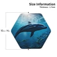thumbnail image 2 of Honeii Ocean Dolphin Fish School print Leather Coaster Set of 4, ideal for safeguarding your furniture from drinks spills and effortless cleanup-Hexagon, 2 of 6
